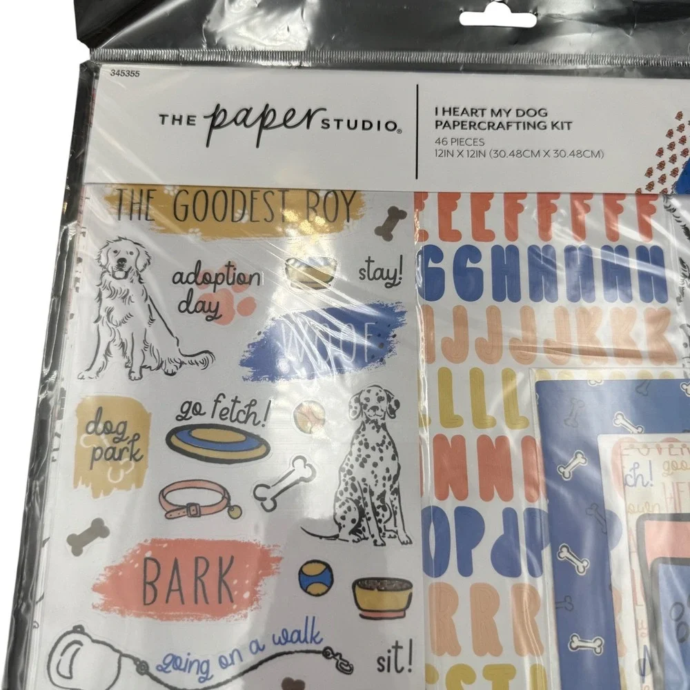 The Paper Studio I Heart My Dog Papercrafting Kit 46pc 12x12 Scrapbook Set